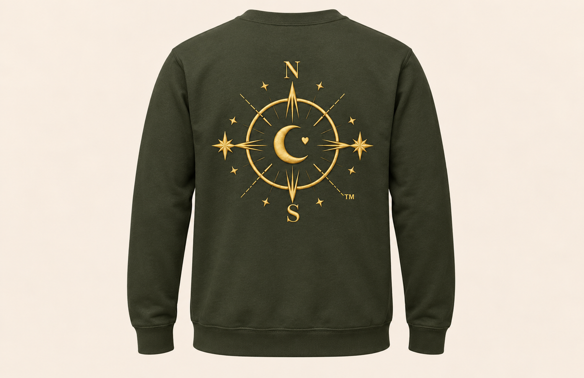 North Meets South Compass Crewneck - Dark Army Green